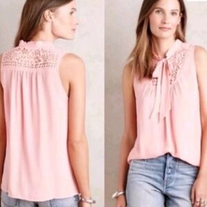 Anthropologie Maeve Blush Tie Neck Blouse